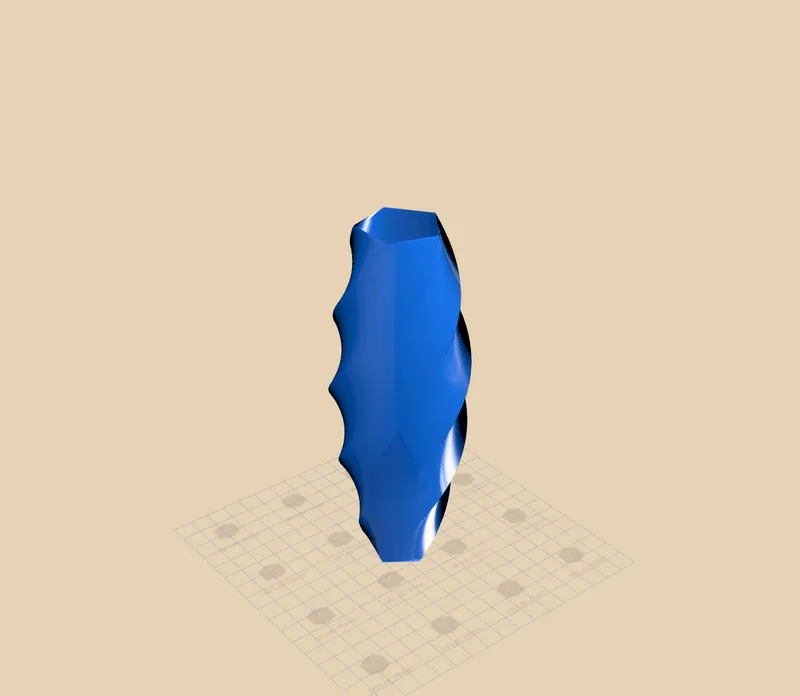 A twisted vase rendered in glossy resin under studio lighting on a warm backdrop in 3D Lab Viewer