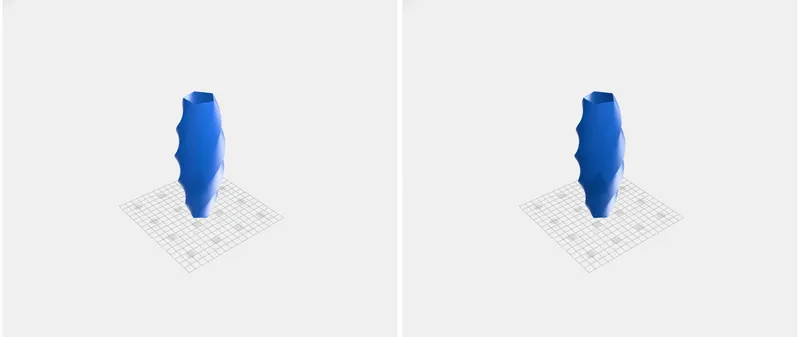 The same twisted vase under the Studio preset (soft, even light) on the left and the Hard preset (stronger contrast and highlights) on the right